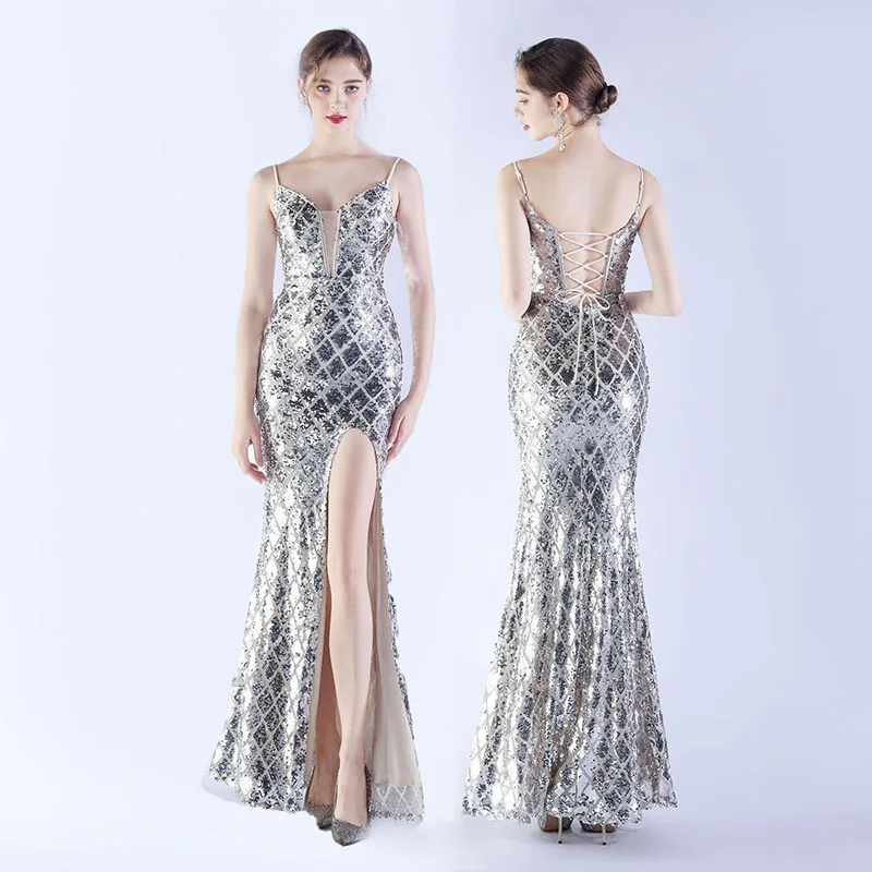 DongCMY Luxury Prom Dresses 2025 Bone-in Waist Bondage Silver Party Dress With Sparkling Sequins Gowns For Special Events