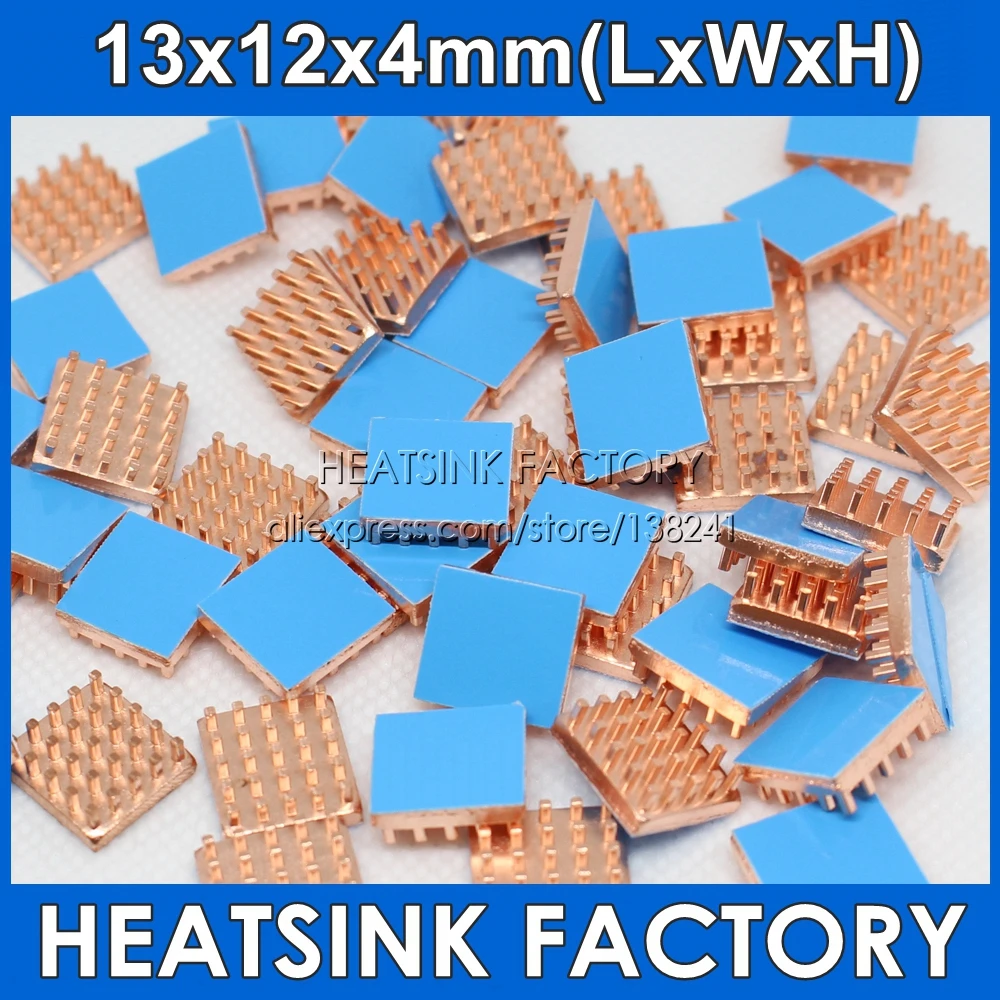 20-100pcs/lot Pin Fins Copper Radiator Heatsink 13x12x4mm Mini Cooler With Thermal Tape Assembly For PC Raspberry Pi Processor