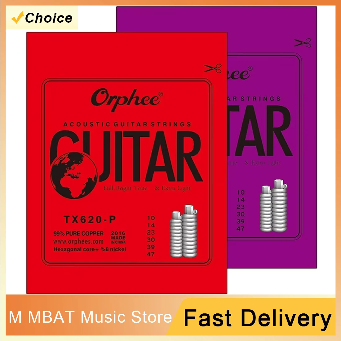 Orphee TX620-Serie AKUSTISCHE Gitarrensaiten, bronzefarbener, heller Ton und extra leicht, extra mittlere Gitarrensaite, Gitarrenzubehör