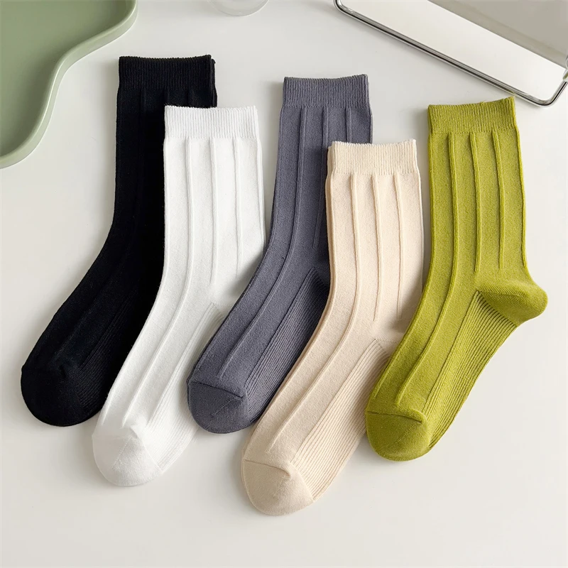 

Woman Crew Socks Simple New Autumn Casual Solid Color Ladies Breathable Striped Socks Cotton Absorb Sweat Short Socks Female