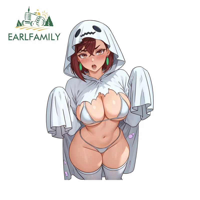 EARLFAMILY مومو شبح تخييم ملصقات السيارات لطيفة الصدر مثير أنيمي ملصق حائط من الفينيل مقاوم للماء JDM واقية من الشمس مقاومة للخدش تصفيف السيارة #2