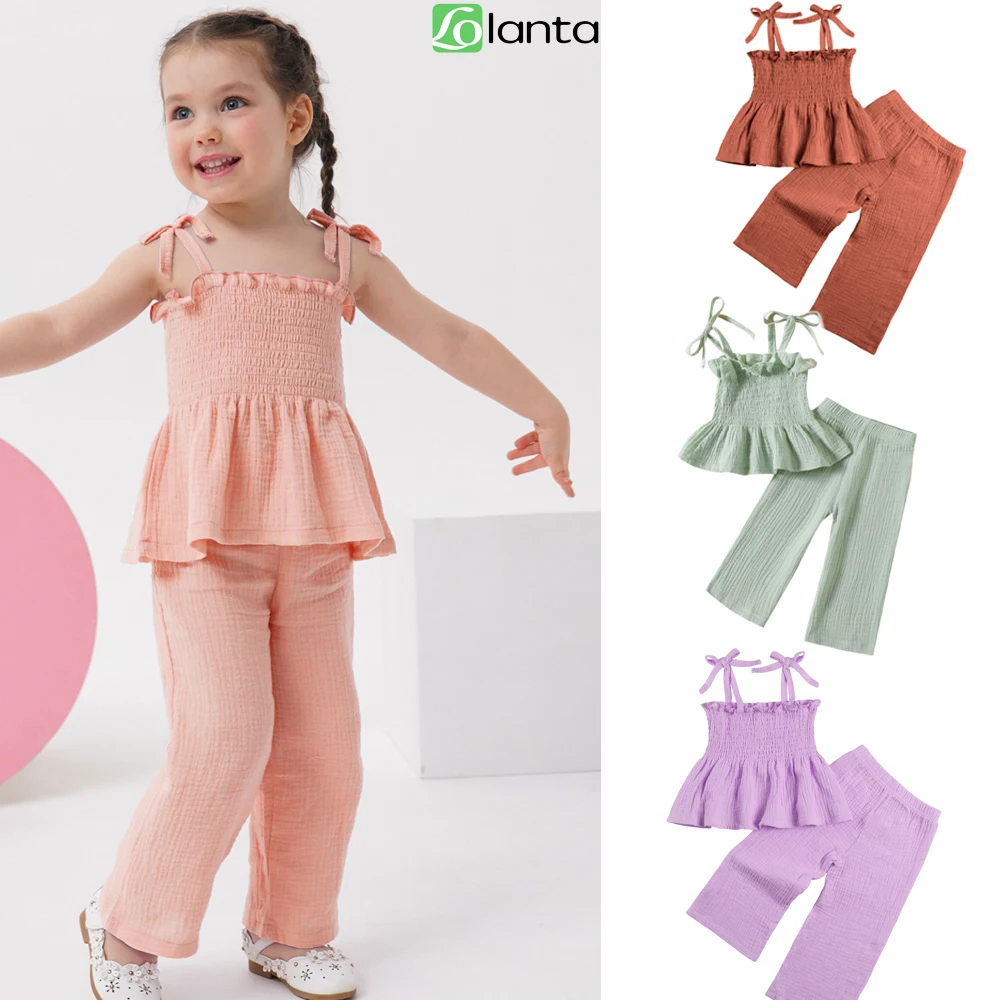 

LOlanta Baby Girls Clothes Infant Summer Outfits Sets Suspender Top and Pants 2Pcs Clothing Set for Baby Girl 6 Months-3 Years