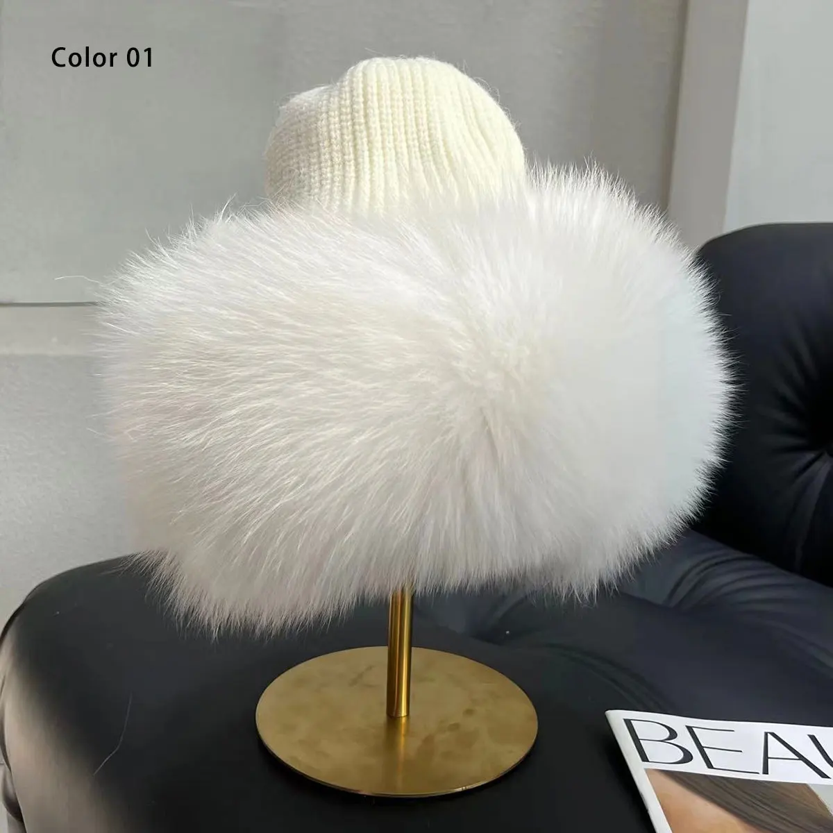 Neue Stilvolle Beanie Fuchs Pelz Hüte für Frauen Winter Warme Flauschigen Knochen Kappe Weiche Außen Dicke Natürliche Fuchs Pelz Hut Weibliche Kuppel Hüte – Detail 6