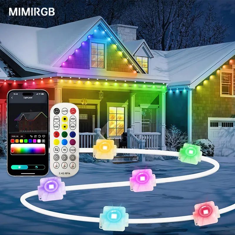 

45/90M Permanent Outdoor Eaves LED Lights Bluetooth Kit Waterproof RGB String Lights for DIY Christmas Birthday Holiday Party