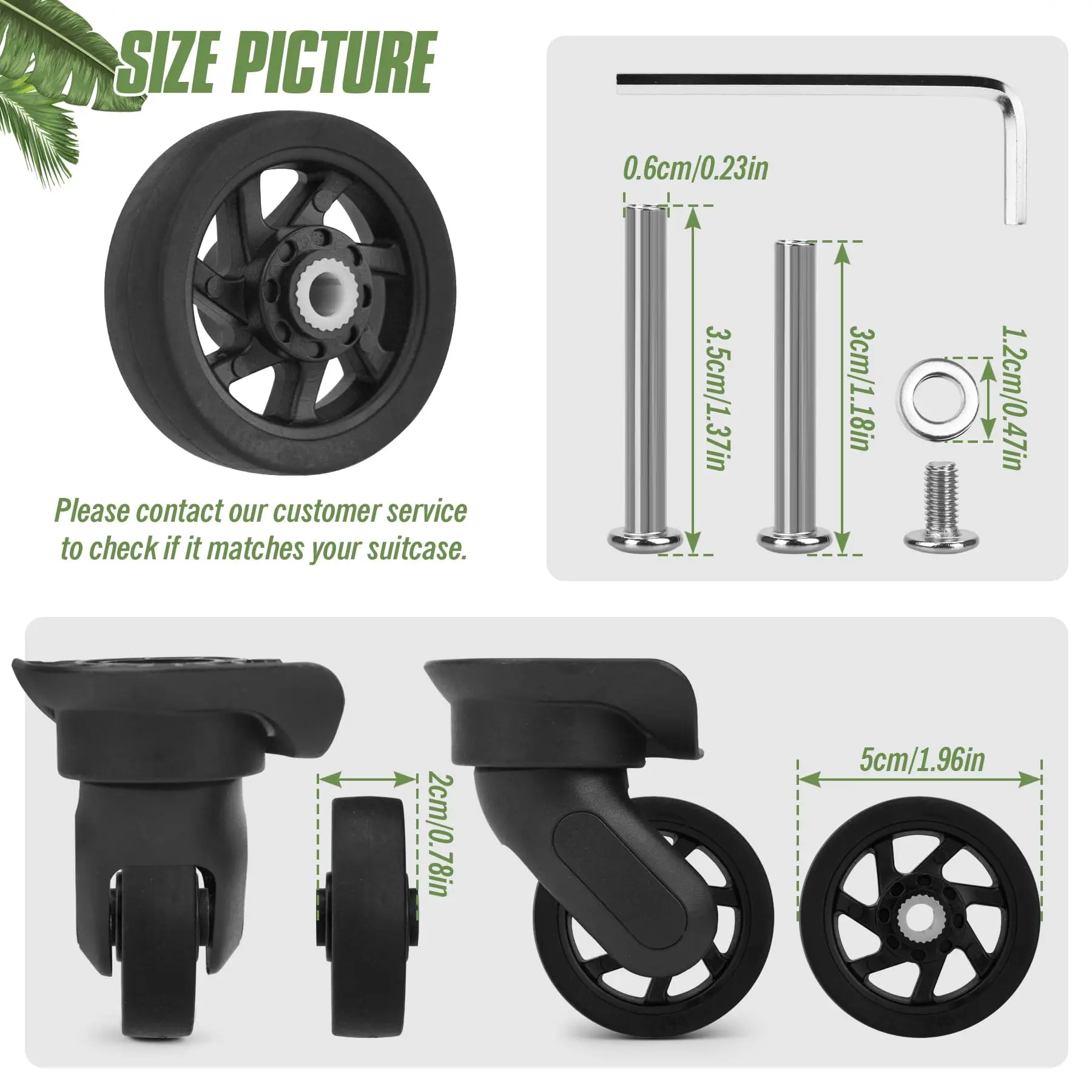 4Pcs Black Luggage Replacement Wheels W/H Screw Suitcase Repair Wheel Part Mute Travel Trolley Case Replacement 5cm Axles Caster