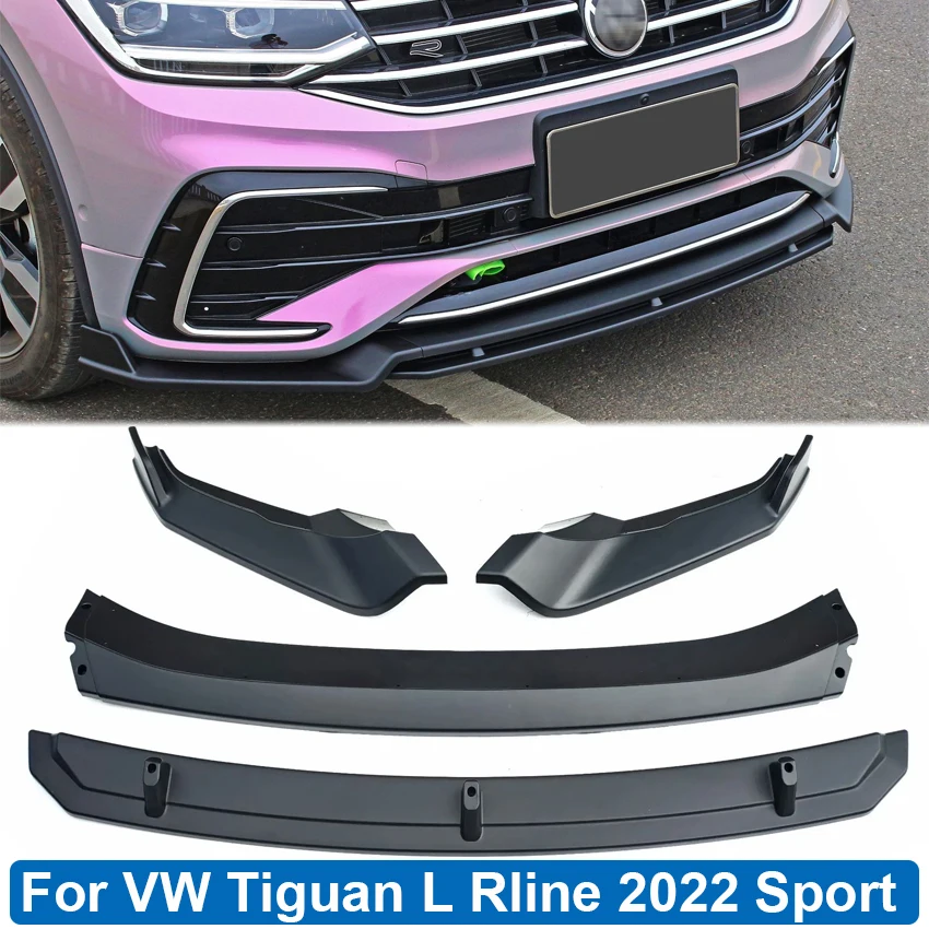 Matt Black Front Bumper Lip Spoiler For VOLKSWAGEN VW Tiguan L Rline 2022 Sport Version Side Splitter Guards Car Accessories