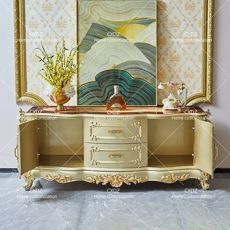 European TV Cabinet Solid Wood Champagne Gold Bedroom Cabinet Jane European Gold Bedroom Locker High Cabinet
