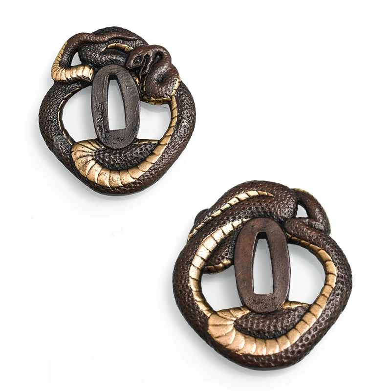Samurai Sword Snake Tsuba Set Brass Plated Katana Guard with Fuchi Kashira Menuki,DIY- Custom Sword Accessories view 3