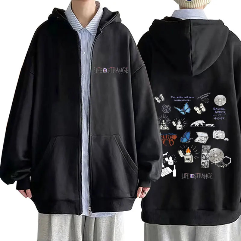 

Hot Game Life Is Strange Logo Print Zipper Hoodie Men Women Casual Oversized Zip Up Jacket Coat Male Fashion Vintage Streetwear