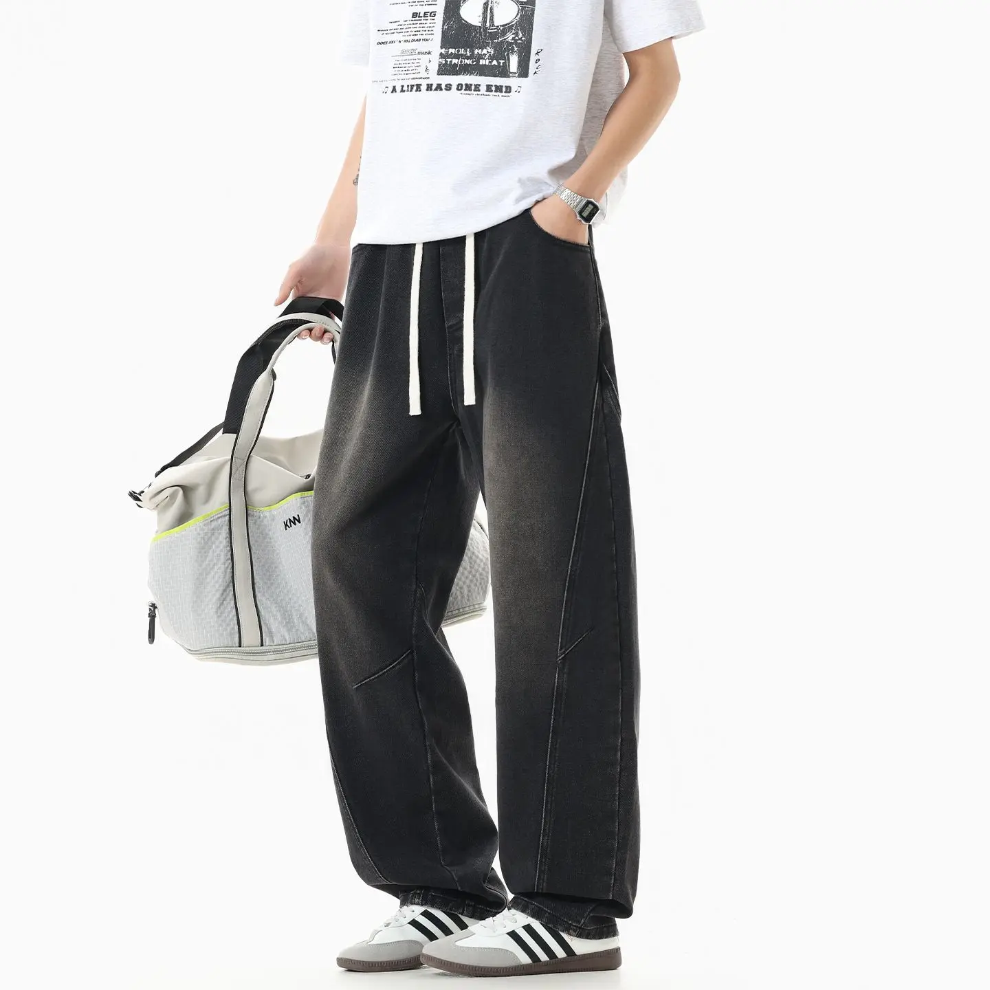 

Men's Jeans American Loose Wide-leg Loose Straight Casual Trousers Street Hip-hop Baggy Jeans Black Grey Blue Streetwear Men