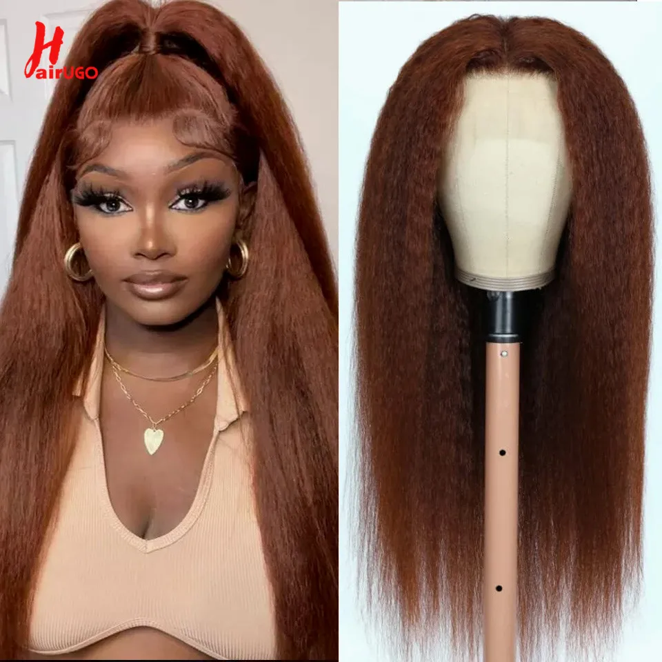 Auburn Color Kinky Straight 13*4 Lace Front Human Hair Wigs Brazilian13x4 Lace Front Wigs Human Hair HairUGo