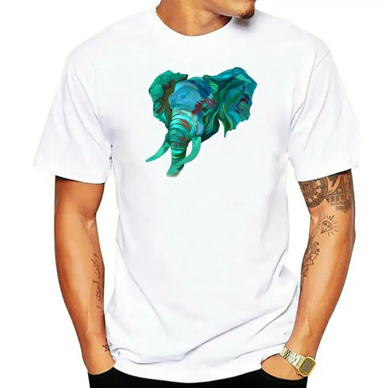 Men Tshirt Unique Young T-shirts Turquoise Elephant Head T Shirt Cotton Fabric Crew Neck Short Sleeve Family Tops Shirts Autumn