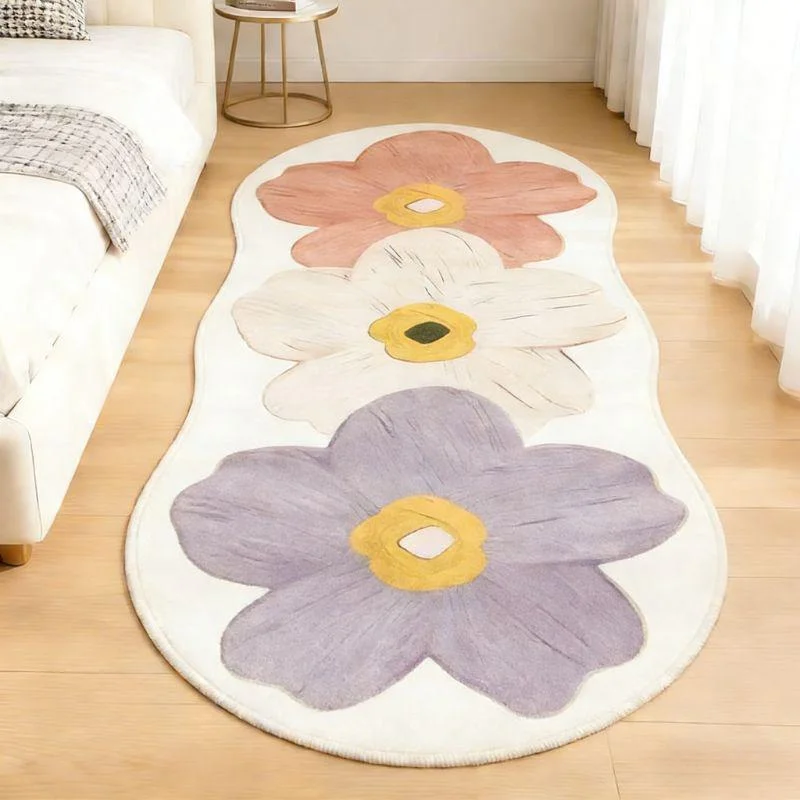 Irregular Shape Bedroom Decor Thick Carpet Flower Pattern Carpets for Living Room Fluffy Soft Bedside Mat Home Plush French Rug