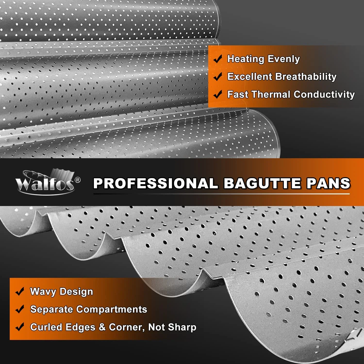 WALFOS French Bread Baking Pan 2/4 Groove Wave Loaves Loaf Bake Mold Non-Stick Bread Pans Baking utensils Tray Pastry Tools