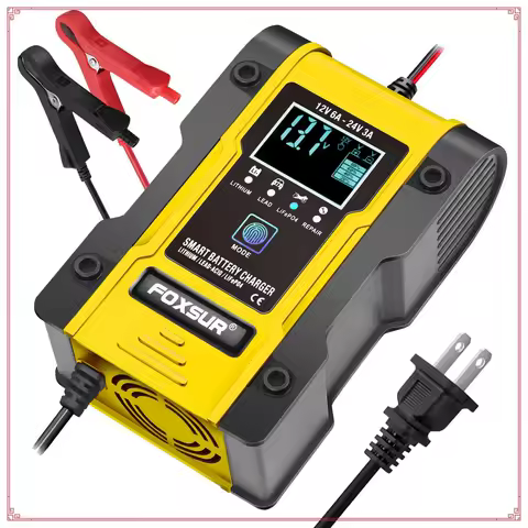 FOXSUR 12V/24V Car Battery Charger 6A 12.6V Lithium Battery Charger Smart Battery Charger For Motorcycle