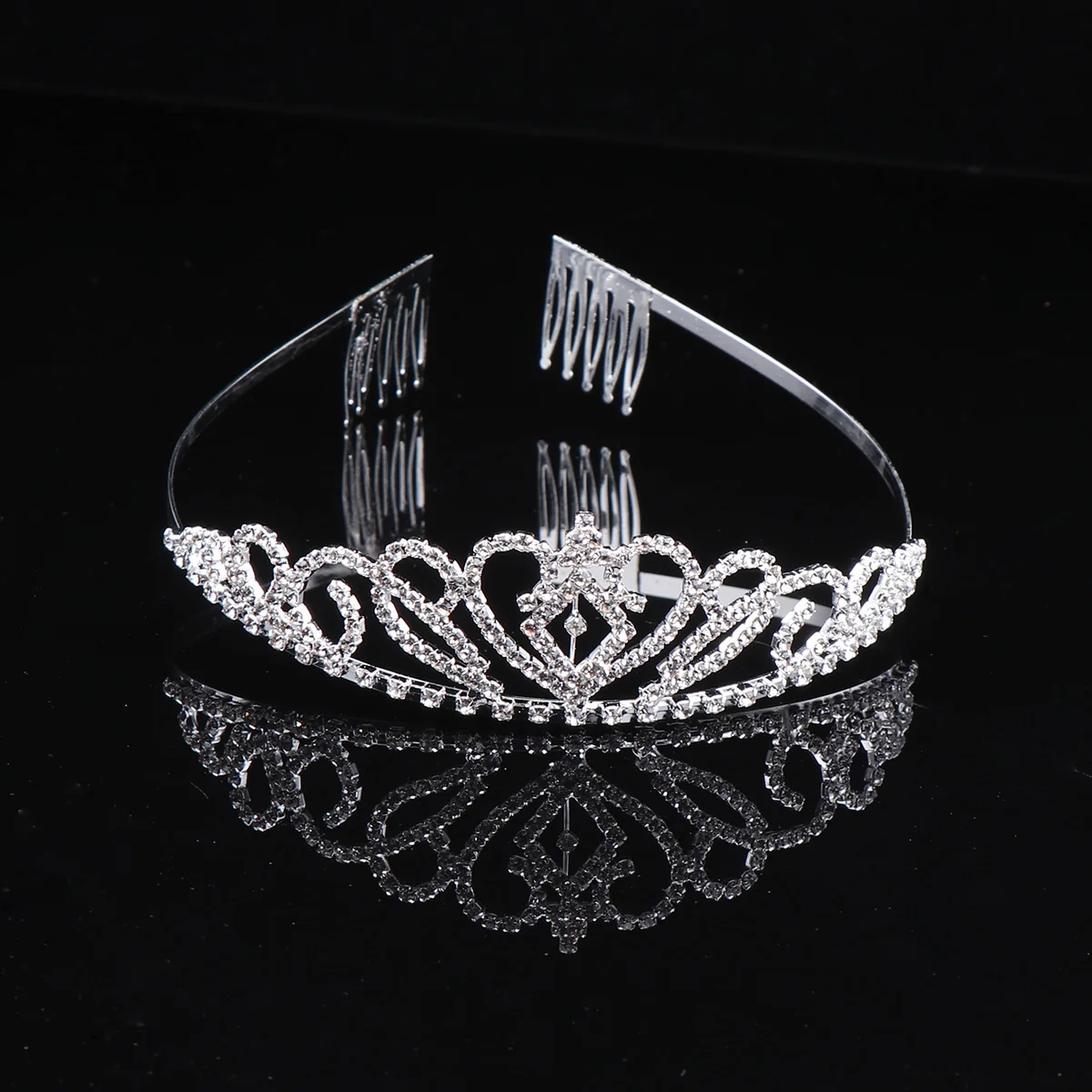 

4pcs Rhinestone Headband Crown Double End Comb Wedding Tiara For Bride Women Party Decoration Durable Shiny Surface