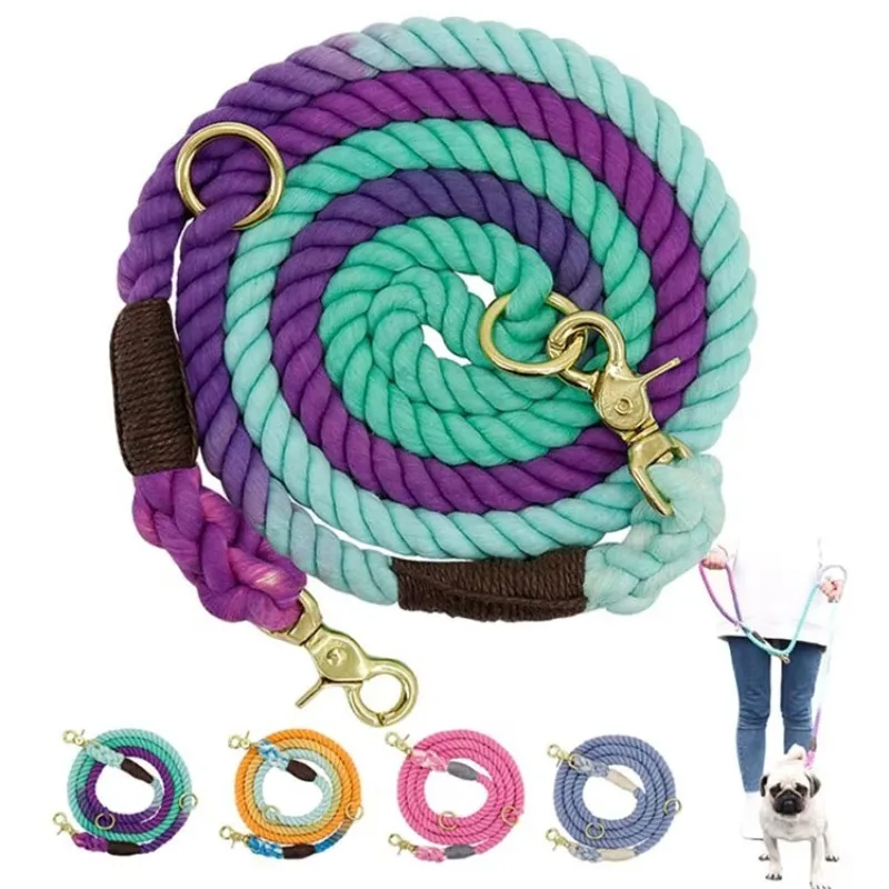 

Heavy Duty Strong Durable Multi-Colored Durable Dual Rope Dog Collar Braided Pet Cotton Dog Rope Leash