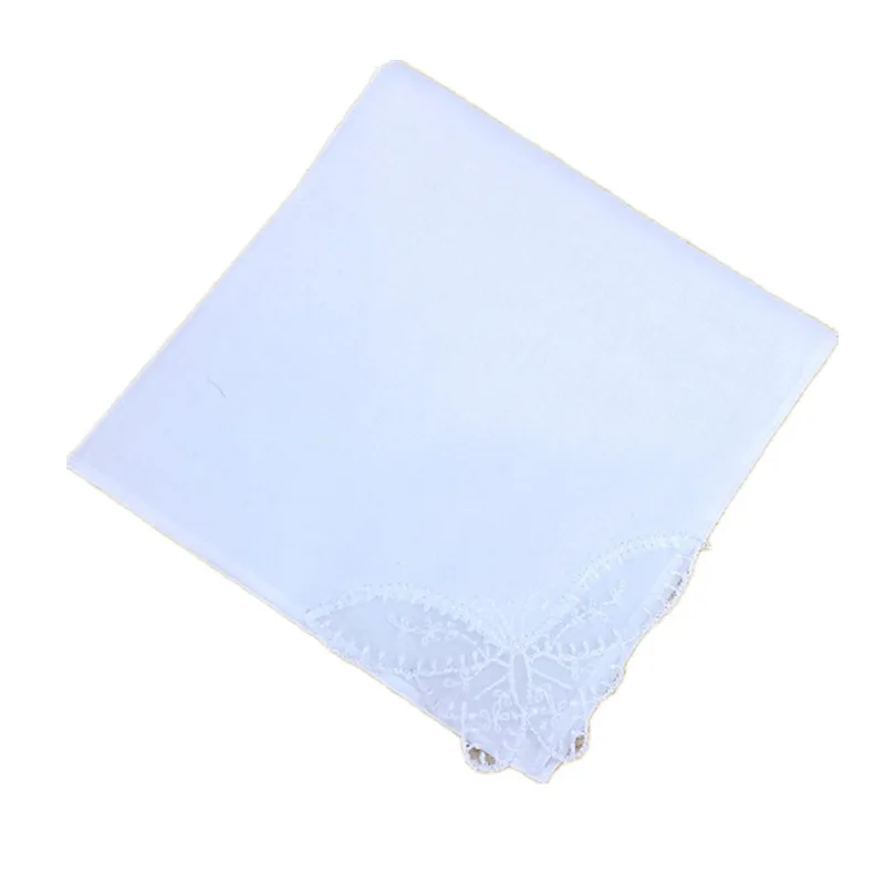 3Pcs 100% Cotton Women Handkerchiefs White Color Butterfly Lace Hankies DIY Handmade Graffiti Tie Dyed Small Square Scarf