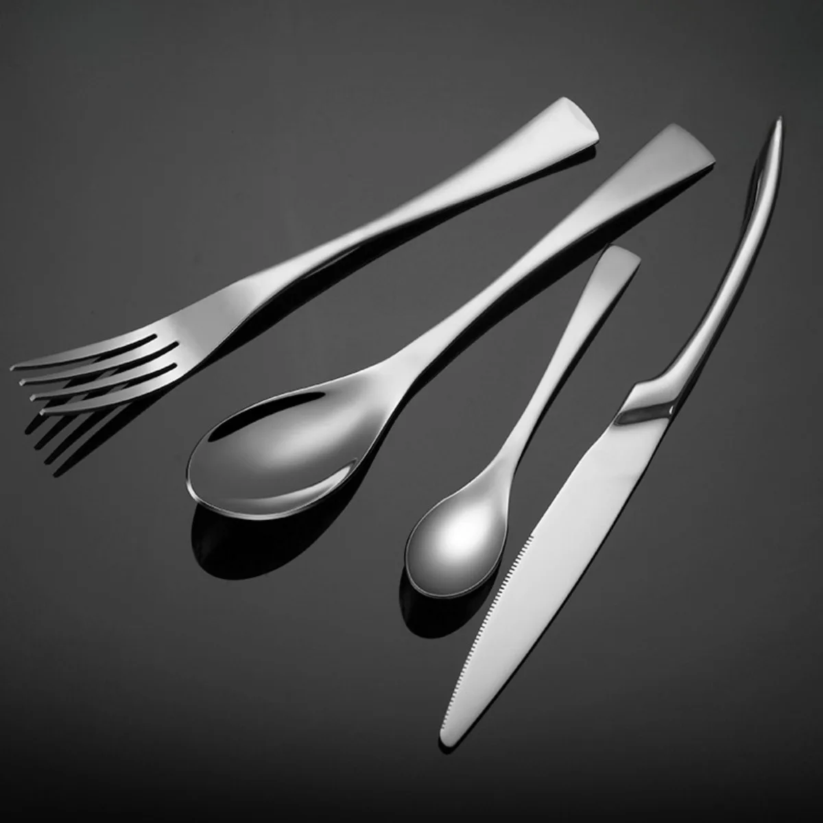 Thickened And Streamlined Stainless Steel Tableware Set Fork Spoon Knife Teaspoon Tableware For Wedding Party Family