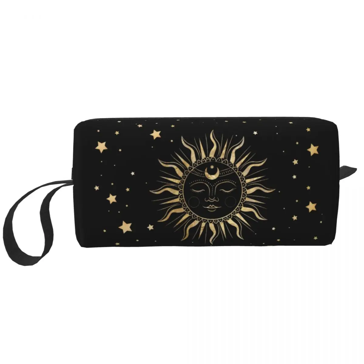 Custom Travel Sun And Moon Celestial Gold Art Toiletry Bag Portable Cosmetic Makeup Organizer Women Beauty Storage Dopp Kit Box