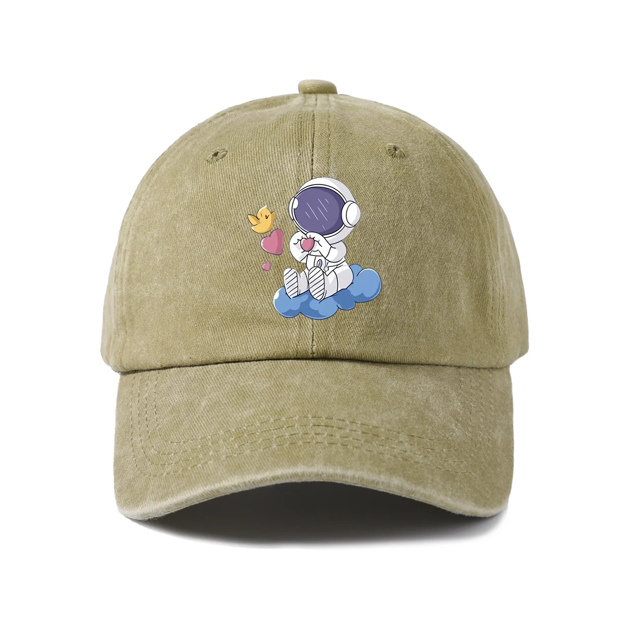 Angel Astronaut Graphic Baseball Cap, Vintage Washed Adjustable Unisex Dad Hat, Casual Gift