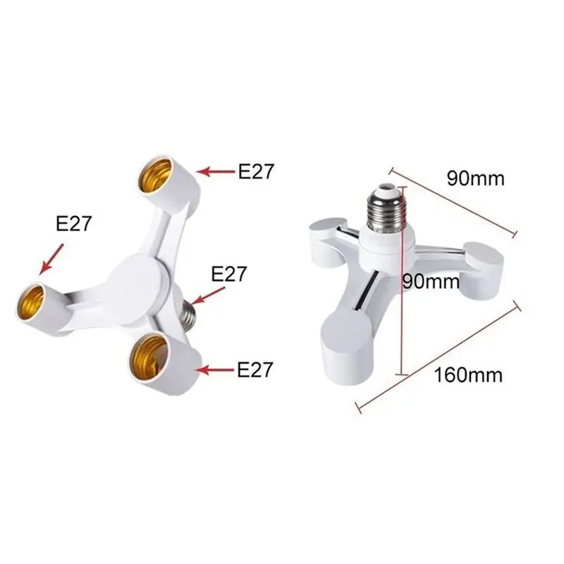 A31T E27 to E27 Extended LED Lamp Bulbs Socket Splitter Adapter Holder 3 in 1 Convert for Photo Studio Photography 2 Pack
