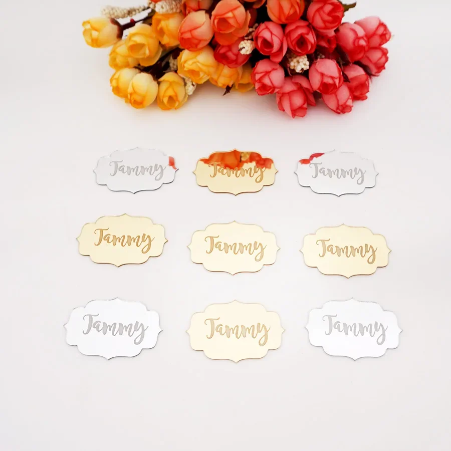 30pcs Acrylic Mirrored Tags Personalized Name Baby Showers Custom Party Baby Shower Boutique Box Decoration