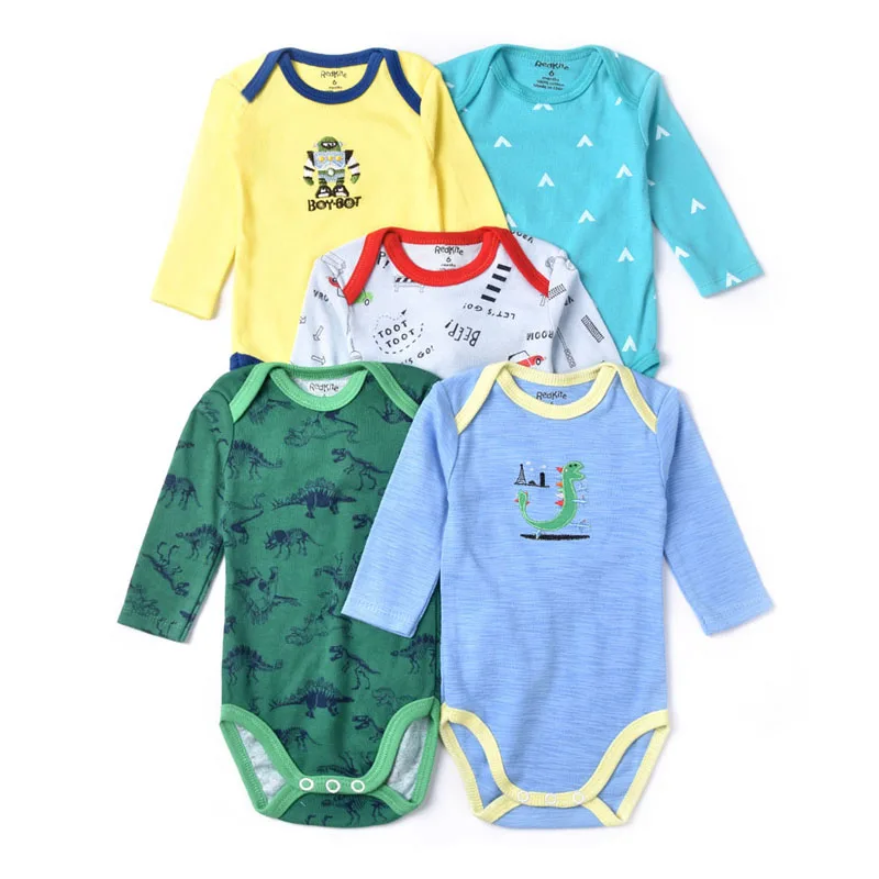 5Pcs Baby Bodysuits 3M-24M Winggle-in Cotton Infant Long Sleeve Bodysuit