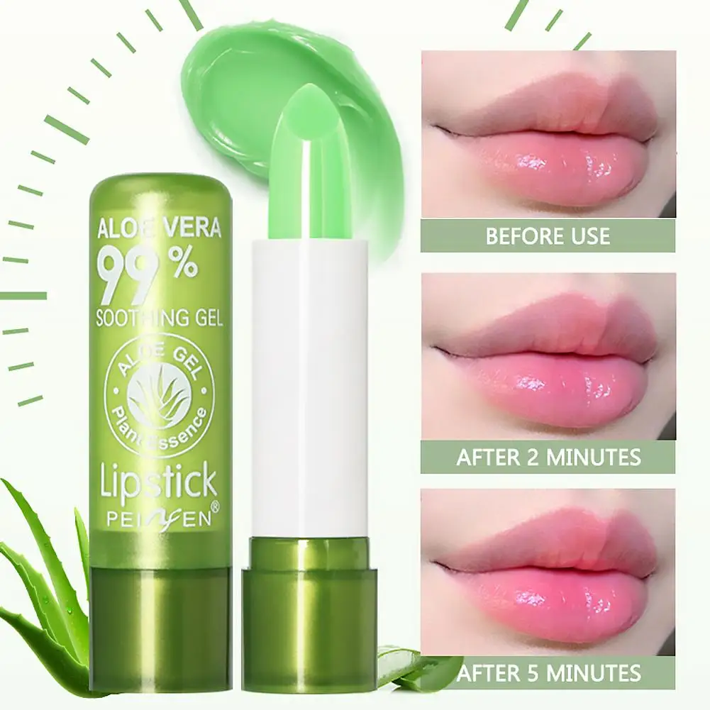 Moisturizing Aloe Vera Color-Changing Lipstick Temperature-Activated, Lip Balm for Nourishing, Anti-Drying, Exfoliating Lip Care