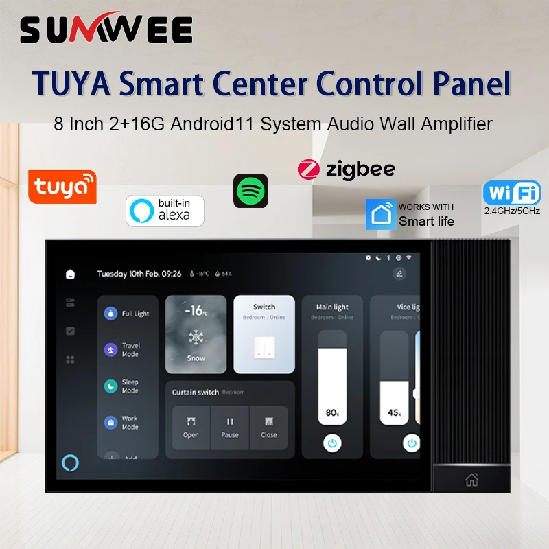 Smart Home TUYA Pannello di controllo multifunzione amplificatore da parete audio Bluetooth ZIGBEE Gateway Sistema Android 11 5G IR a infrarossi Alexa