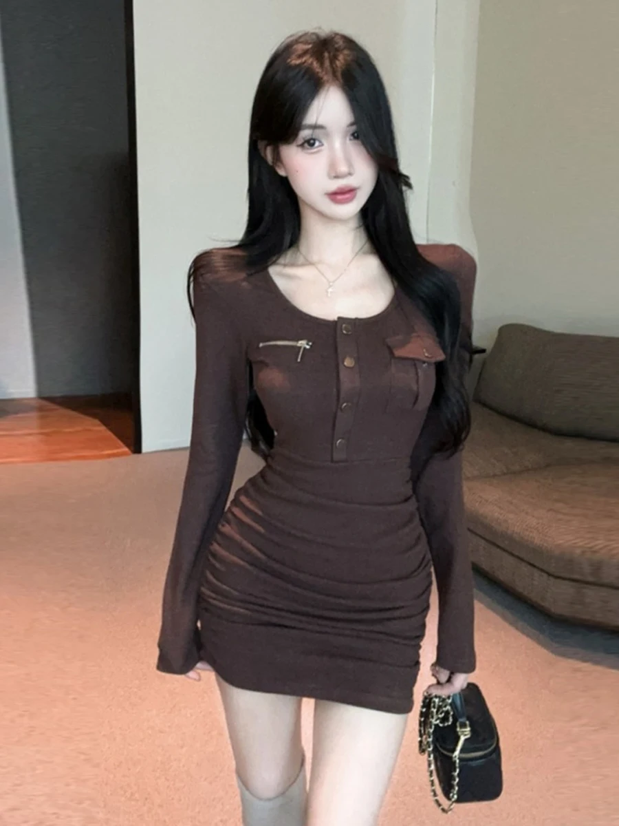 

Сексуальное пикантное чистое желание ter Ne Long Sve Base Dr Slim Fit Butt Hing Metal Bule Design Зимний сезон Женское Dr