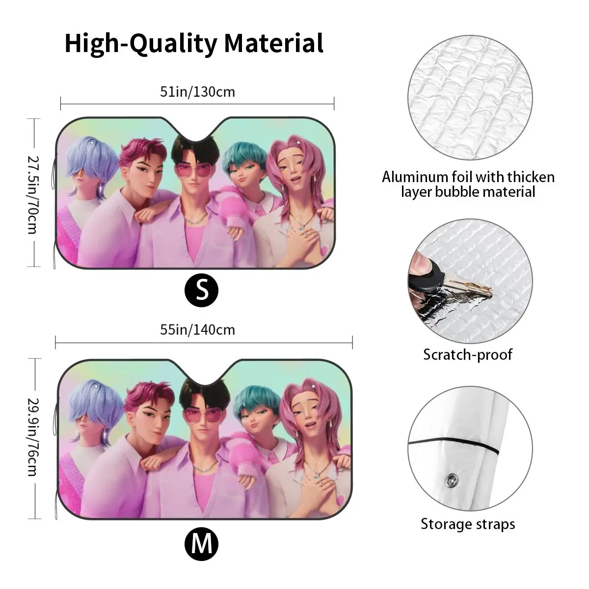 KPop شيطان الصيادين ساجا بنين الزجاج الأمامي ظلة البوليستر سيارة الزجاج الأمامي 76x140 سنتيمتر مظلة السيارة الشمسية حماية #6