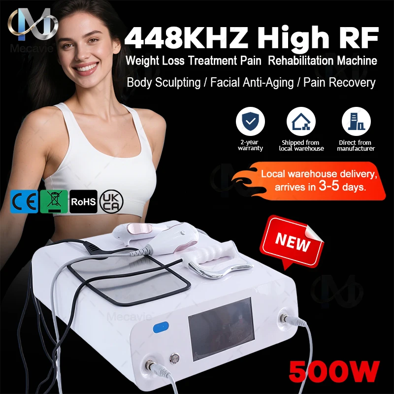 Appareil de physiothérapie Tecar à résonance cellulaire Mecavie 448KHz haute fréquence, 500W, pour soulagement de la douleur, relaxation musculaire, remodelage corporel, raffermissement de la peau, anti-âge, lifting du visage, perte de poids, rééducation, usage professionnel et domestique, appareil de beauté.