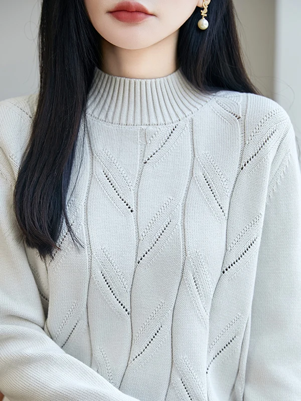Thickened Pure Cotton Long Sleeve Knitted Sweater Women's Autumn Winter New Style Simple round Neck Warm Base Layer Design Se...