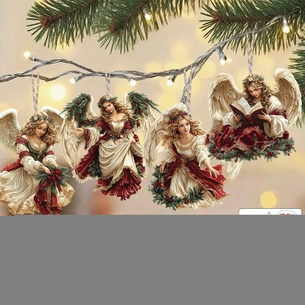 12-teiliges neues handgefertigtes Victoria-Engel-Ornament-Set, 2D-flacher Weihnachtsbaum-Anhänger aus Holz, traditionelles Design, DIY-Weihnachtsdekorationen – Detail 4