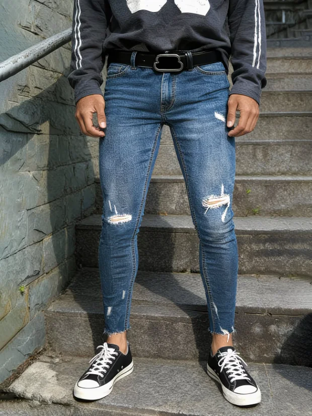 

Мужские джинсы слим-фит с рваными элементами, стрейч-деним, зауженные брюки для повседневной уличной моды