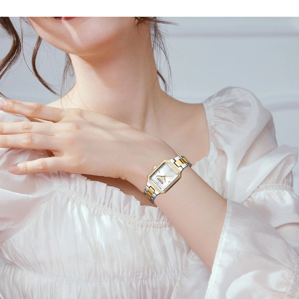 Curren 9102 นาฬิกาผู้หญิงแฟชั่นแถบเหล็กหรูหรานาฬิกาเพชรฝังนาฬิกากันน้ําสําหรับผู้หญิง Montres Femmes