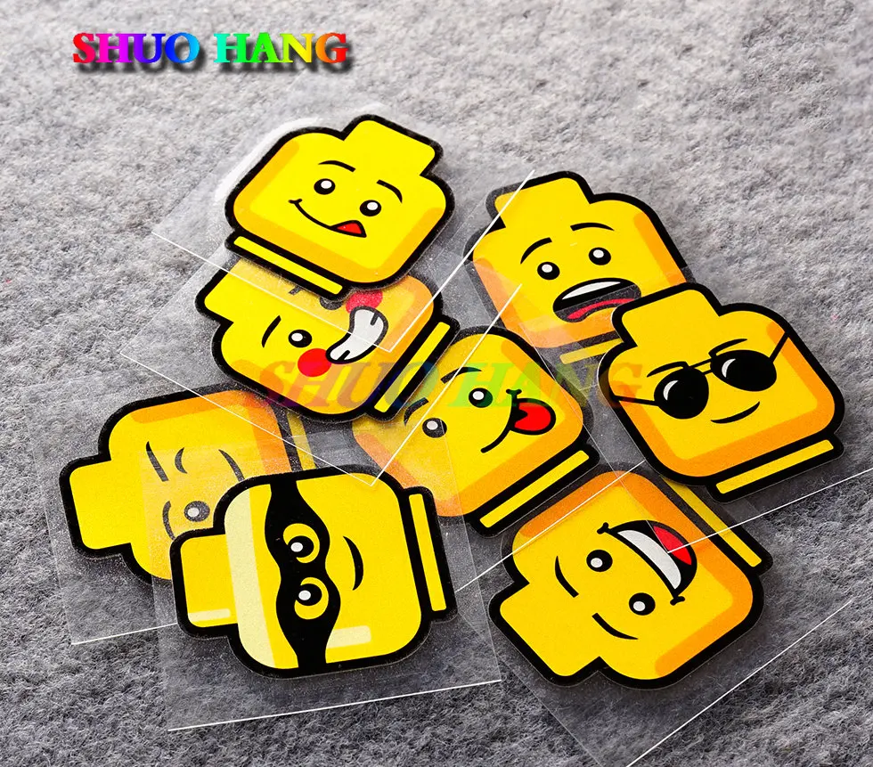 Car Styling Decals Funny Cute Building Blocks Puppet Expression Smile, Sunglasses, Surprise Motocross Bike Helmet Stickers