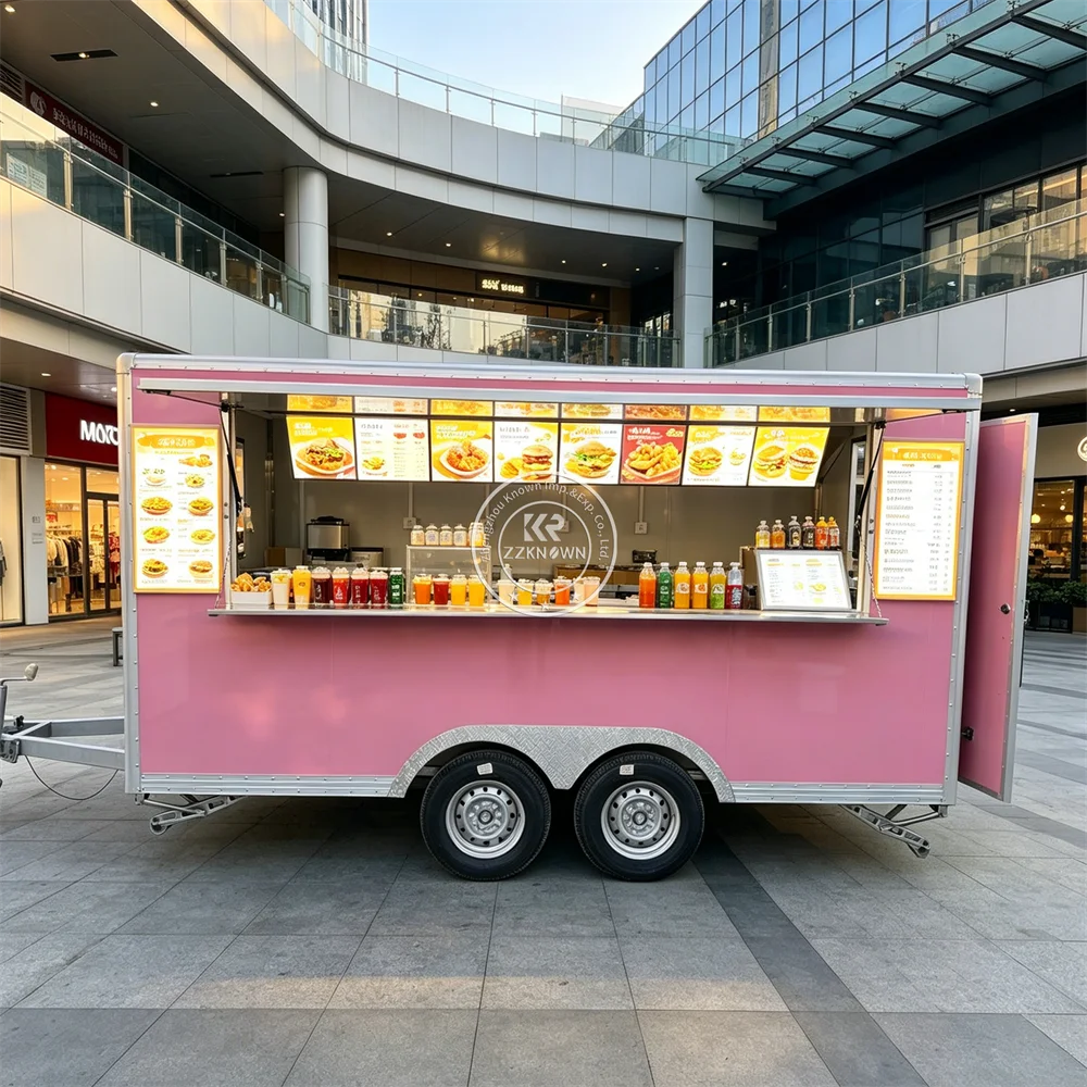

Concession Trailer Mobile Catering Food Trailer BBQ Van Street Pizza Burger Food Truck With Stainless Steel Kitchen