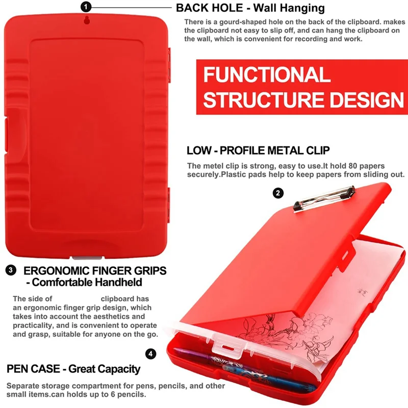 

Practical-Clip Board Organizer Clipboards With Storage Nursing Clipboard Foldable File Folder Plastic Clipboard (Orange) Durable