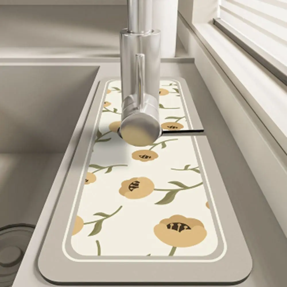 Faucet Splash Catcher Faucet Draining Mat Drying Mat Absorbent Pad Countertop Sink Protector Home Kitchen Accessories Hardware