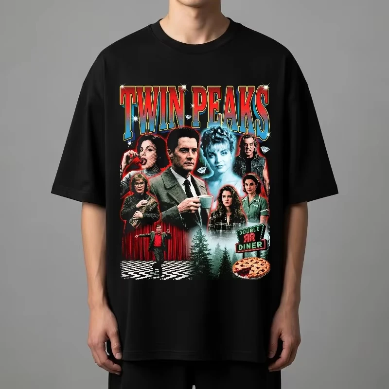 Camiseta Twin Peaks Estilo Vintage Anos 90, Camiseta Laura Palmer Dale Cooper Unissex Solta e Respirável para o Verão