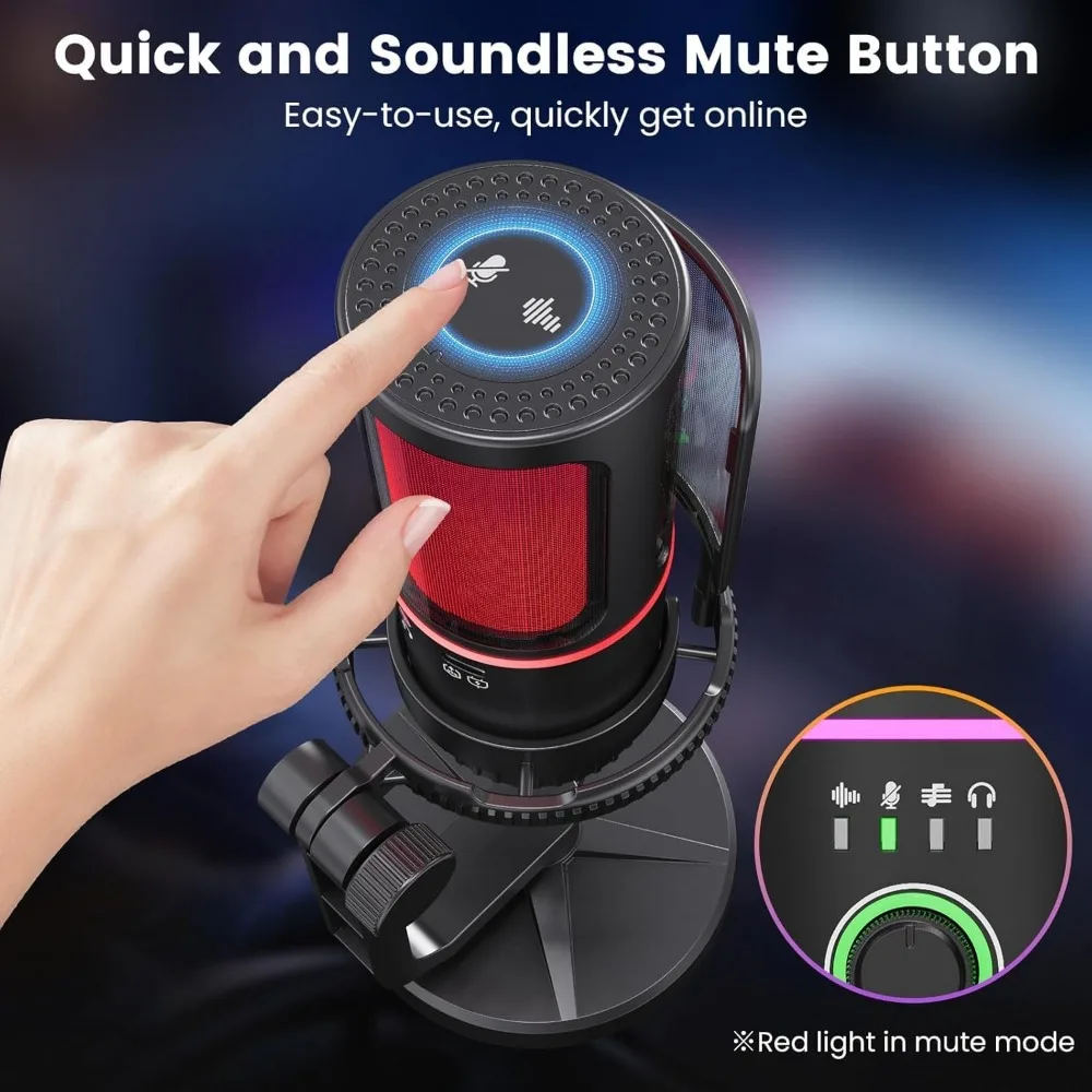 Microphone with Noise Canceling, Gain Control for Streaming, Gaming, Podcasts - RGB Lighting, Accessories view 4