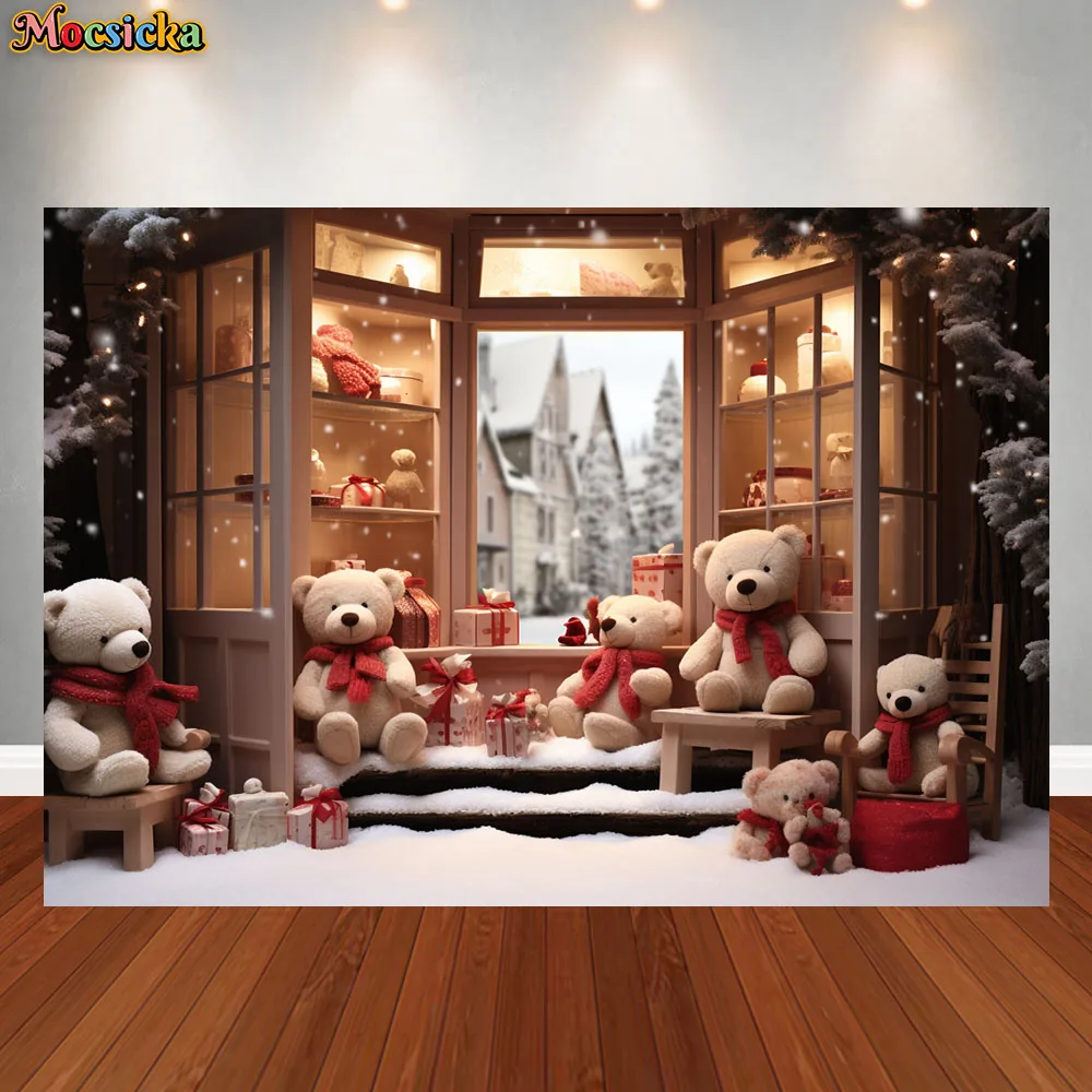 Mocsicka Merry Christmas photography background cute teddys bear candy store decoration child adult portrait studio banner