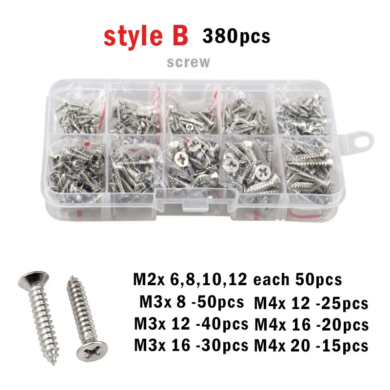 M1M1.2M1.4M1.7M2M3M4 Stainless Steel Self Tapping Wood Screw Assortment  Phillips Flat head Thread Nail Screw Fastener Sets