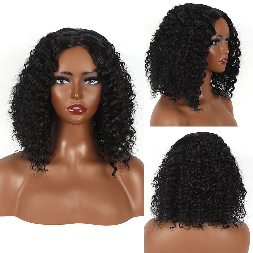 Unique personality, women's long bangs, wavy head, wrapped in black spring, short curly hair, full top headband cover