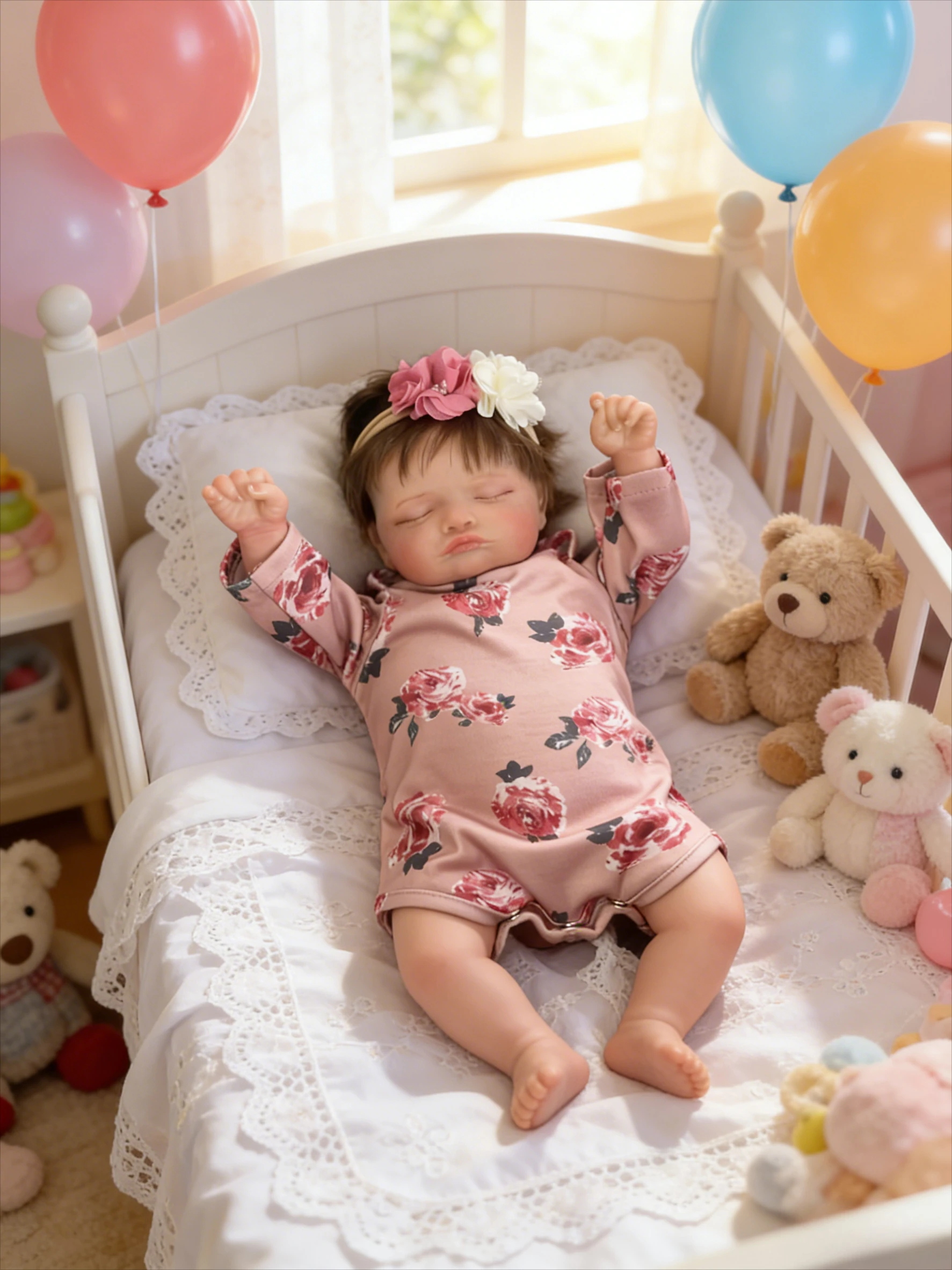 ตุ๊กตาโรซาลีทำมือขนาด 49 ซม. ผิวสัมผัสนุ่มแบบ 3 มิติ ผมสีน้ำตาลติดรากด้วยมือ ของขวัญสำหรับเด็ก