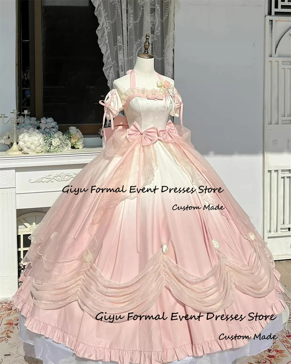 Giyu Exquisite Gradient Color Quinceanera Dress Halter Bow Floor-Length Ball Gown Birthday Party Dress Draped