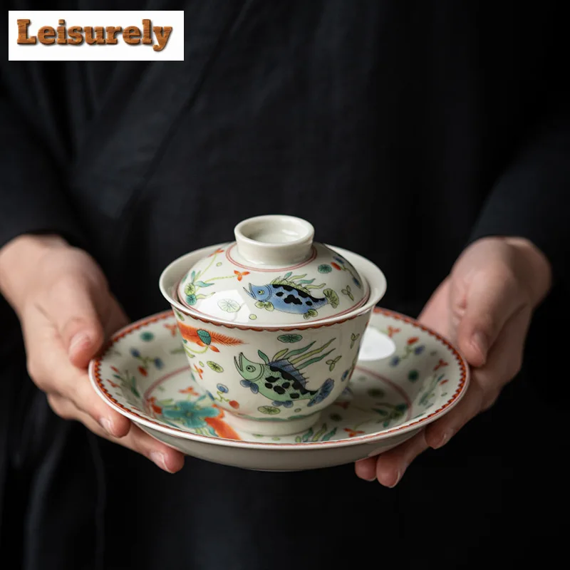 

Антикварные синие и белые три таланта Gaiwan, винтажные фарфоровые миски, чайная варенья, крышка для приготовления чая, миска, украшение для чайной посуды Gong Fu