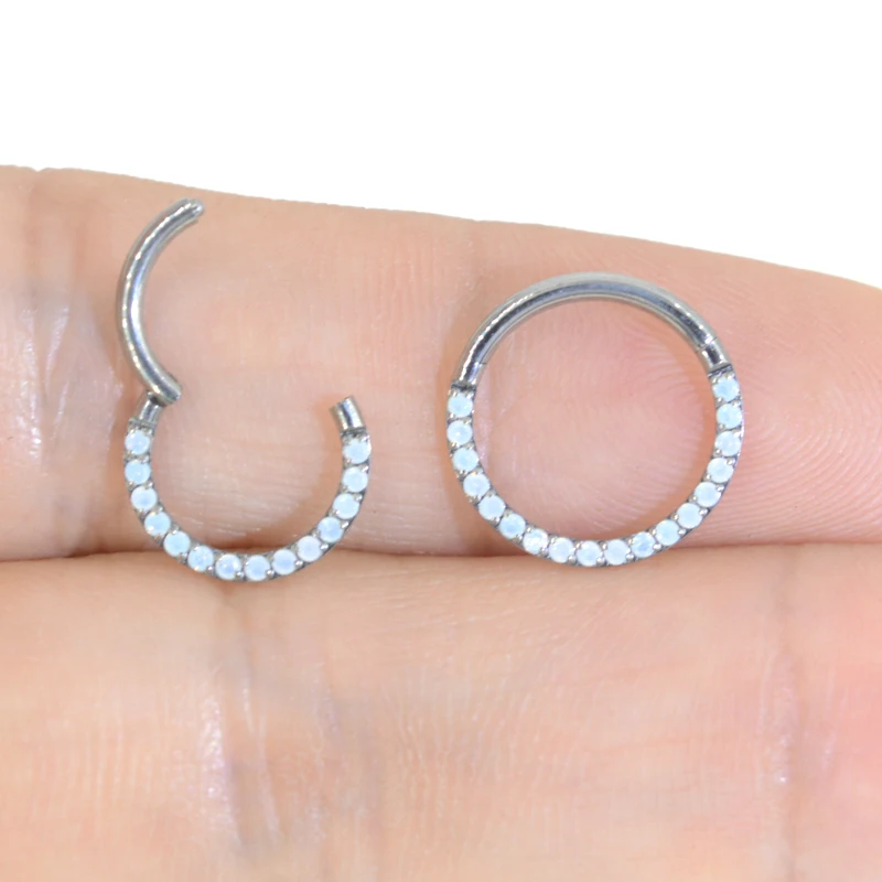 New Titanium Septum Piercing Nose Ring 8-10mm Opal Hinged Segment Clicker Ear Cartilage Earrings Helix Lip Piercing Body Jewelry